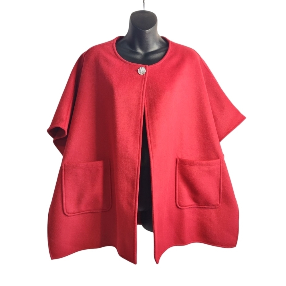 Talbots Women's Red Wool Blend Cape Poncho Size M/L NWT